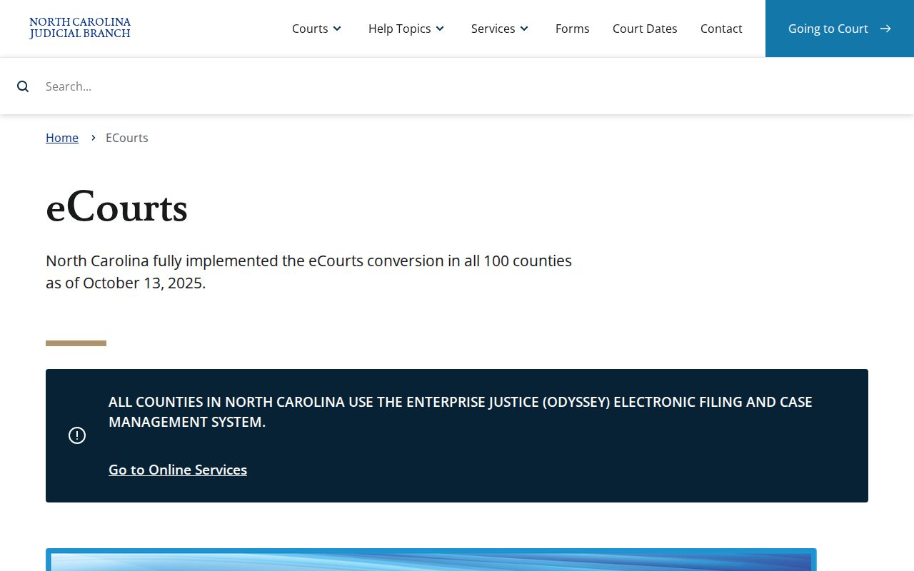 Cleveland County criminal court case access through North Carolina eCourts