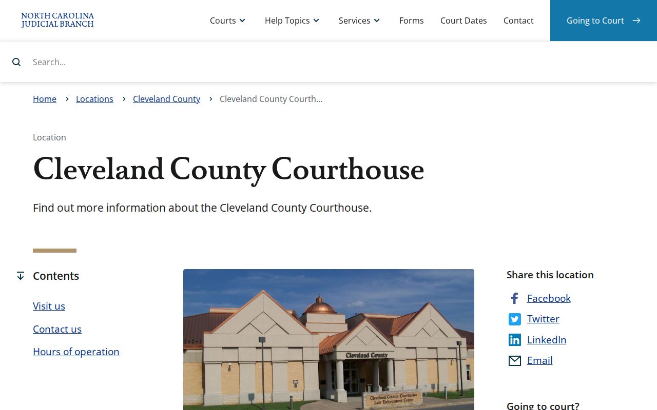 Cleveland County criminal history courthouse contact page