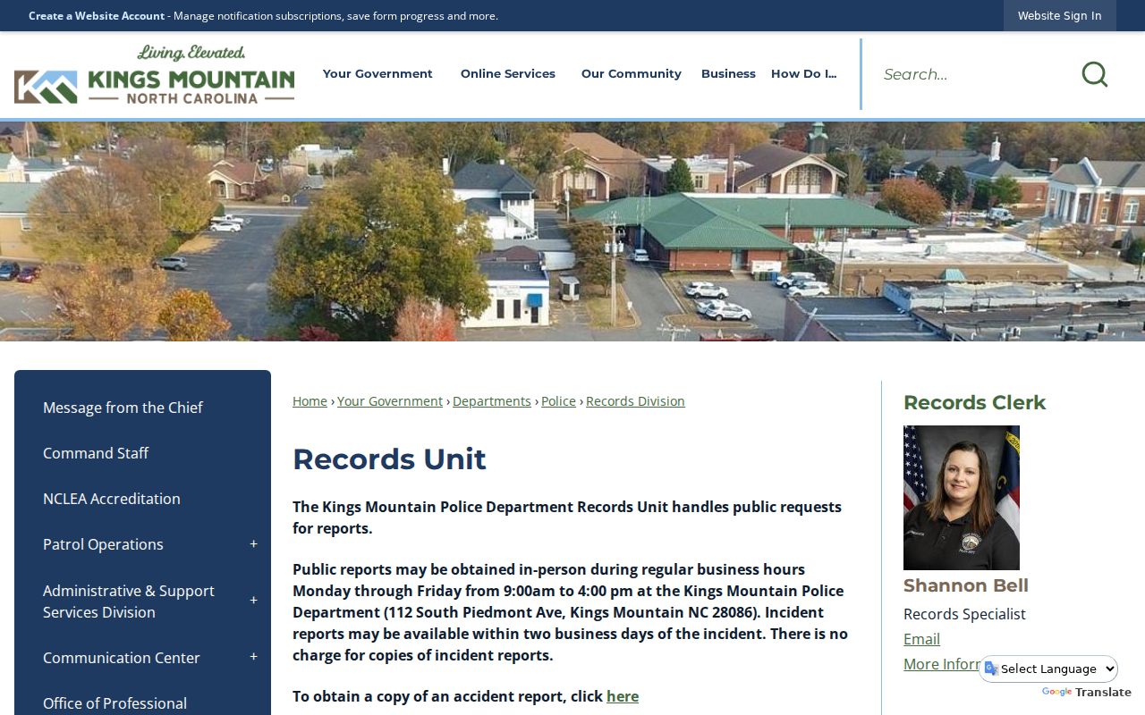 Kings Mountain criminal history and police records division