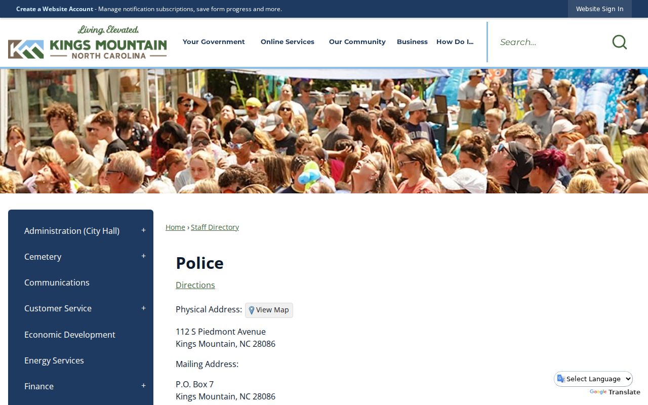 Kings Mountain criminal records police contact directory