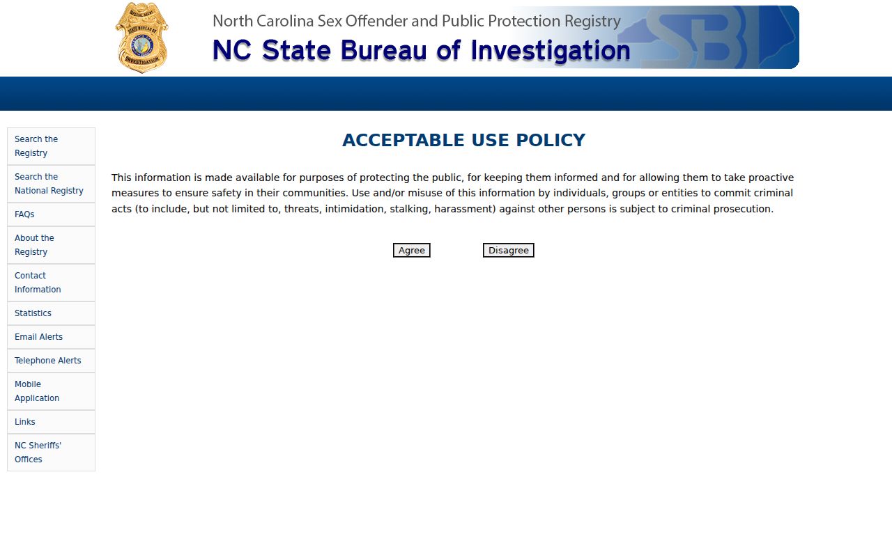 North Carolina registry screen for a Cleveland County sex offender check